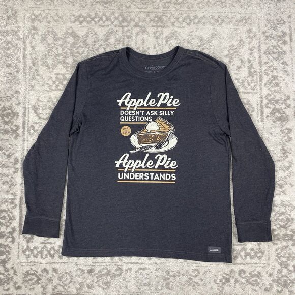 Life Is Good Crusher Tee “Apple Pie Doesn’t Ask Silly Questions” Mens Size Large - Picture 1 of 6